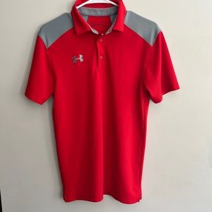 Under armour heat gear red collard shirt